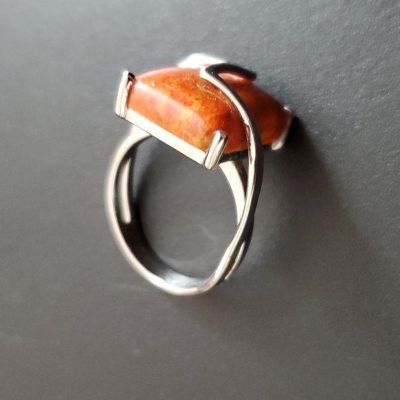 Sterling Silver 925 Orange Jasper Artform Ring - Picture 2 of 7